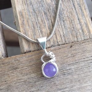 Purple Jade WireWrap Necklace Sterling Silver